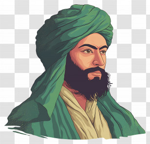 Arab Man - Portrait Illustration Of A Man In Green Turban Transparent PNG