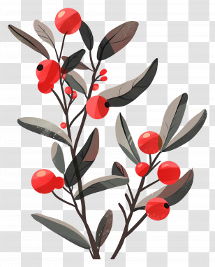 Cranberry - Illustration Of Red Berry Plant With Leaves Transparent PNG