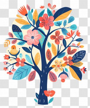 Flower Tree - Colorful Floral Tree Design Transparent PNG