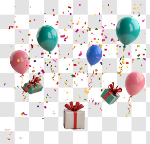 Birthday Gift Flying - Festive Party Balloons And Gifts Transparent PNG