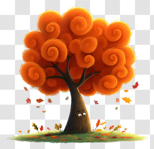 Animated Tree - Whimsical Autumn Tree With Falling Leaves Transparent PNG
