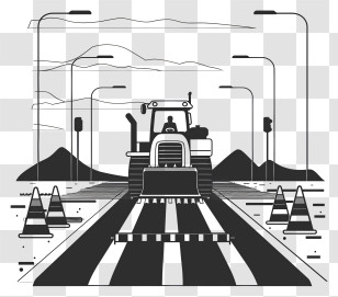 Road Construction - Black And White Bulldozer At Roadwork Site Transparent PNG