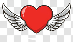 Cartoon - Red Heart With White Wings Symbolizing Love Transparent PNG