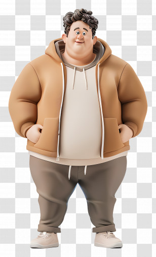 Plump Man - Cartoon Man In Hoodie And Casual Pants Transparent PNG
