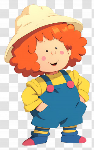Maggie - Happy Cartoon Child In Overalls And Hat Transparent PNG