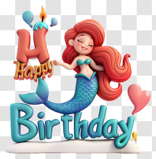 Cute Happy Birthday Text - Happy Birthday Decoration With Mermaid Theme Transparent PNG