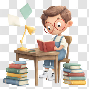 Young Boy Reading Book - Cute Boy Reading At Desk Transparent PNG