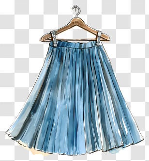 Skirt - Blue Pleated Skirt On Hanger Transparent PNG