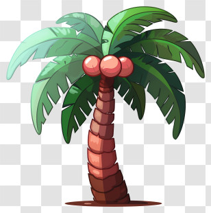 Doodle Style Coconut Tree - Cartoon Palm Tree With Fruits Transparent PNG