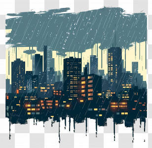 Rainy Cityscape - Rainy Urban Night With Lit Windows Transparent PNG