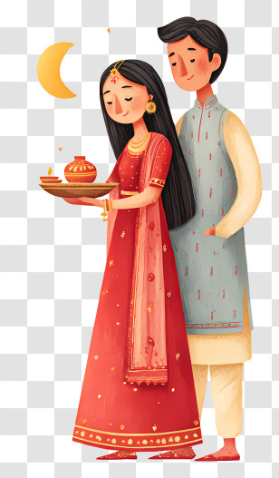 Karwa Chauth - Couple During Karva Chauth Ritual Transparent PNG