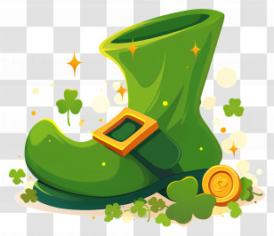 Leprechaun Boot - Sparkly Green Leprechaun Shoe With Clovers And Coins Transparent PNG