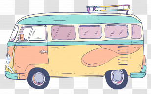 Bus - Retro Cartoon Camper Van Illustration Transparent PNG