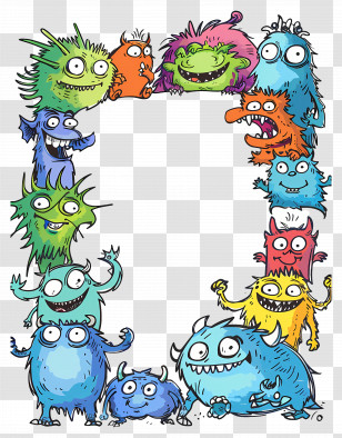 Kids Frame - Colorful Monster Frame Transparent PNG