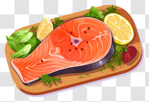 Salmon - Salmon Steak With Vegetables And Lemon Garnish Transparent PNG