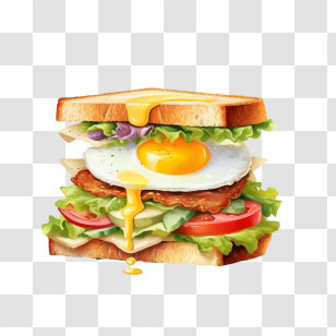 Sandwitch - Club Sandwich With Fried Egg And Fresh Ingredients Transparent PNG