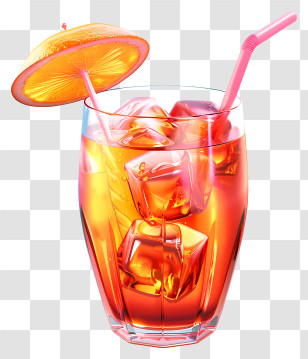 Aperol - Iced Orange Cocktail With Straw And Umbrella Transparent PNG