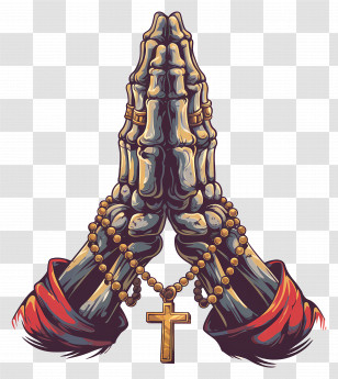 Skeletal Hands - Skeleton Hands With Rosary Illustration Transparent PNG