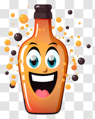 Cartoon Character - Happy Bottle With Bubbles Transparent PNG
