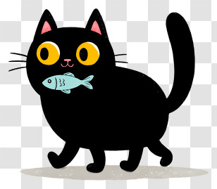Black Cat Carrying Fish - Playful Black Cat With Fish Transparent PNG