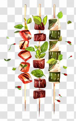 Kebabs - Colorful Skewers With Meat And Vegetables Transparent PNG