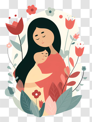 Mothers Day - Mother And Child With Flowers Transparent PNG