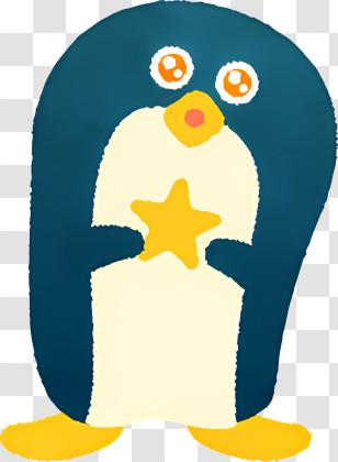 Icon - Cute Penguin Holding A Star Transparent PNG