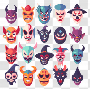 Halloween Characters - Spooky Halloween Cartoon Masks Collection Transparent PNG