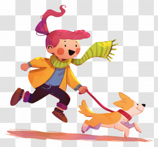 Little Girl Running Dog - Happy Girl Running With Dog Transparent PNG