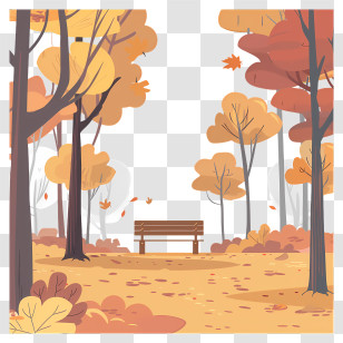 Autumn Park - Serene Autumn Park With Bench Transparent PNG