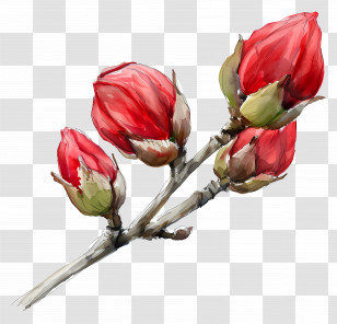 Watercolour Flowers - Beautiful Red Flowers Transparent PNG