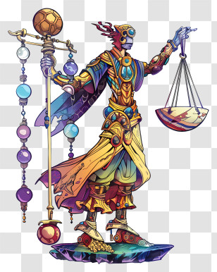 Abstract Libra - Colorful Justice Figure With Scales And Staff Transparent PNG