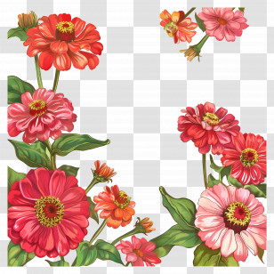 Painting - Red Flowers With Green Leaves Design Transparent PNG