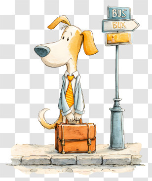 Waiting At Bus Stop - Dog Waiting At Bus Stop With Suitcase Transparent PNG