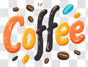 Word Coffee - Colorful Coffee Text With Beans Transparent PNG
