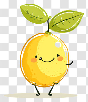 Cartoon Lemon - Smiling Cartoon Yellow Lemon With Green Leaves Transparent PNG
