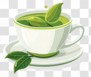 Green Tea Drink - Cup Of Green Tea With Fresh Leaves Transparent PNG