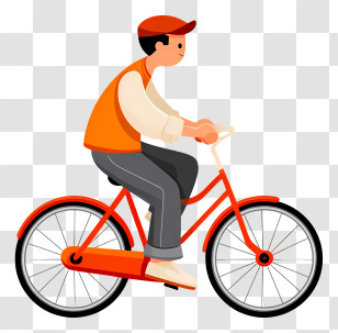 Biking Icon - Man Riding A Bicycle In Orange Outfit Transparent PNG