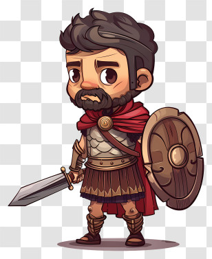 Ancient Rome Soldier - Cartoon Warrior With Sword, Shield, And Red Cape Transparent PNG