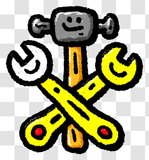Simple Funny Icons - Smiling Hammer And Wrenches Doodle Transparent PNG