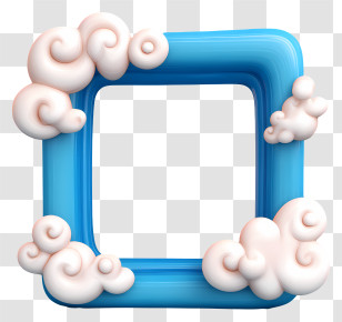 Cartoon Photo Frame - Blue Frame With White Clouds Transparent PNG