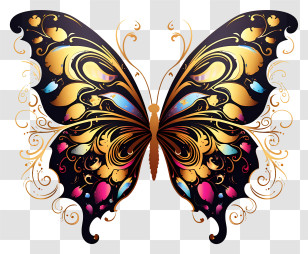 Golden Butterfly - Ornate Butterfly Illustration Transparent PNG