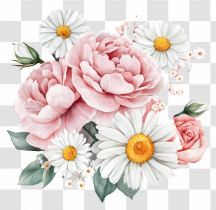 Pink Bouquet - Pink Peonies And White Daisies Bouquet Transparent PNG