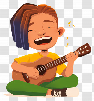 Boy Playing Acoustic Guitar - Cartoon Guitarist Transparent PNG