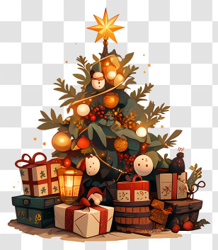 Anime Christmas Gift - Decorated Christmas Tree With Gifts Transparent PNG