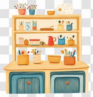 Cabinet Top View - Art Supplies On A Wooden Shelf Transparent PNG
