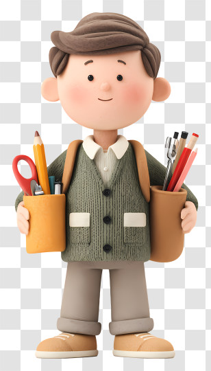 School Boy Holds Stationery Tools - Boy With School Supplies In Cartoon Style Transparent PNG