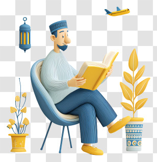 Muslim Man Reading The Quran - Man Reading Book Illustration Transparent PNG