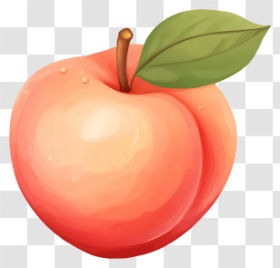 Pink Peach With Leaf - Pink Juicy Peach With Leaf Illustration Transparent PNG