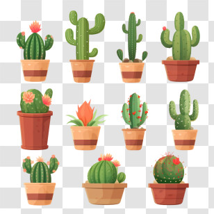Succulent - Collection Of Cute Potted Cactus Transparent PNG